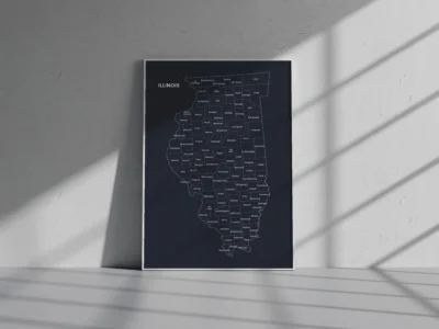 Illinois Counties Map Printable Wall Art, Labeled County Map, Light & Dark Styles