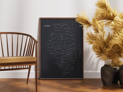 Illinois Counties Map Printable Wall Art, Labeled County Map, Light & Dark Styles