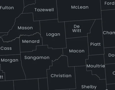 illinois-counties-map-printable-dark-zoom-detail Illinois Counties Map Printable, Labeled County Map, Light & Dark Styles