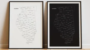 Illinois Counties Map Printable Wall Art, Labeled County Map, Light & Dark Styles
