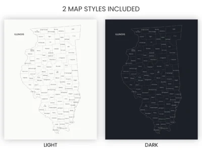 illinois-counties-map-printable-light-dark-included-map-styles-info Illinois Counties Map Printable, Labeled County Map, Light & Dark Styles