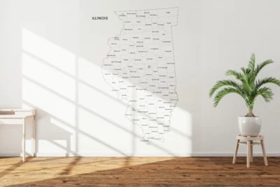 Illinois Counties Map Printable Wall Art, Labeled County Map, Light & Dark Styles