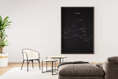 New York Cities Map Printable, Labeled City Map Wall Art, Light & Dark Styles
