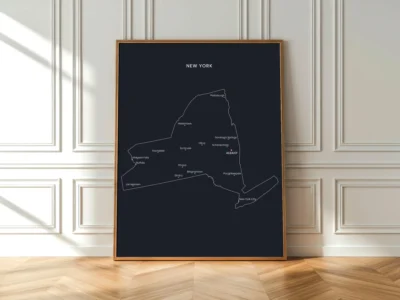 New York Cities Map Printable, Labeled City Map Wall Art, Light & Dark Styles