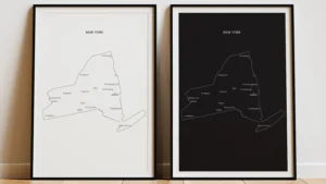 New York Cities Map Printable, Labeled City Map Wall Art, Light & Dark Styles