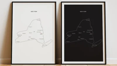 New York Cities Map Printable, Labeled City Map Wall Art, Light & Dark Styles