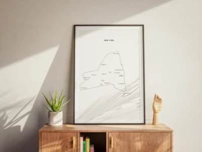 New York Cities Map Printable, Labeled City Map Wall Art, Light & Dark Styles