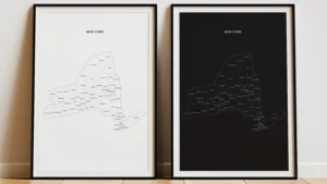 New York Counties Map Printable Wall Art, Labeled County Map, Light & Dark Styles