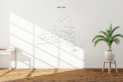 New York Counties Map Printable Wall Art, Labeled County Map, Light & Dark Styles