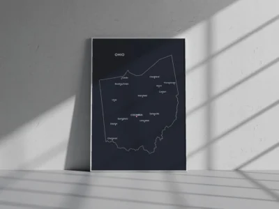 Ohio Cities Map Printable Wall Art, Labeled City Map, Light & Dark Styles