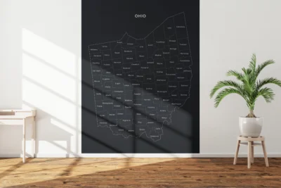 Ohio Counties Map Printable Wall Art, Labeled County Map, Light & Dark Styles
