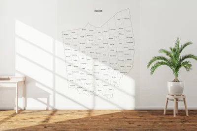 Ohio Counties Map Printable Wall Art, Labeled County Map, Light & Dark Styles