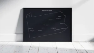 Pennsylvania Cities Map Printable, Labeled City Map Wall Art, Light & Dark Styles