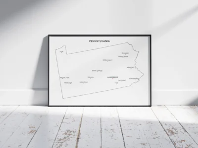 Pennsylvania Cities Map Printable, Labeled City Map Wall Art, Light & Dark Styles