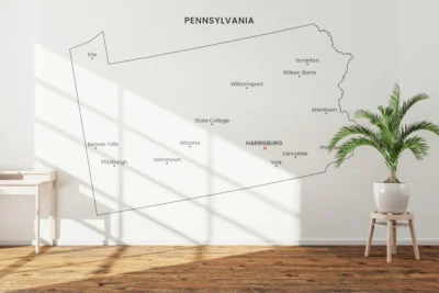 Pennsylvania Cities Map Printable, Labeled City Map Wall Art, Light & Dark Styles