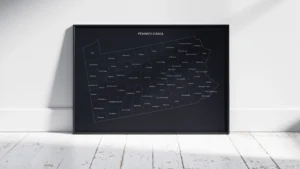 Pennsylvania Counties Map Printable Wall Art, Labeled County Map, Light & Dark Styles