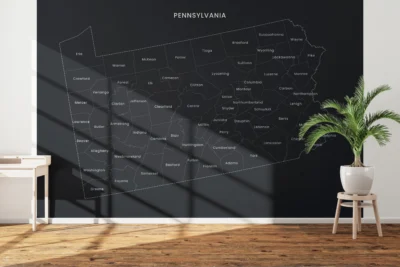 Pennsylvania Counties Map Printable Wall Art, Labeled County Map, Light & Dark Styles