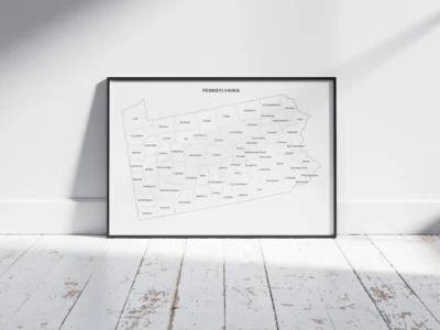 Pennsylvania Counties Map Printable Wall Art, Labeled County Map, Light & Dark Styles