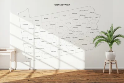 Pennsylvania Counties Map Printable Wall Art, Labeled County Map, Light & Dark Styles