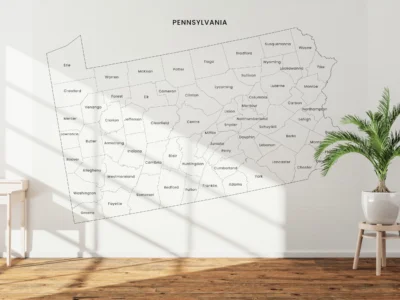 Pennsylvania Counties Map Printable, Labeled County Map, Light & Dark Styles