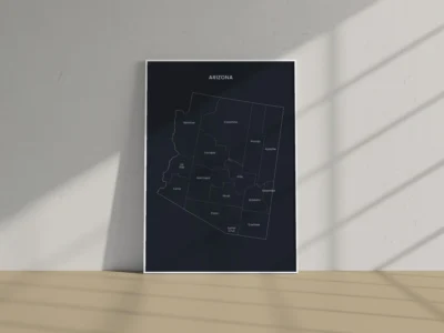 Arizona Counties Map Printable Wall Art, Labeled County Map, Light & Dark Styles