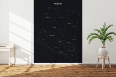 Arizona Counties Map Printable Wall Art, Labeled County Map, Light & Dark Styles
