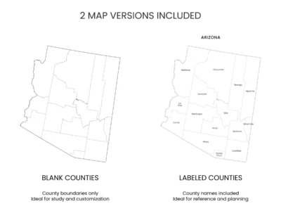arizona-counties-map-printable-included-styles-info Arizona Counties Map Printable, Blank & Labeled, Geography Worksheet