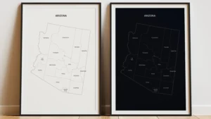arizona-counties-map-printable-light-dark-styles-frame Arizona Counties Map Printable Wall Art, Labeled County Map, Light & Dark Styles