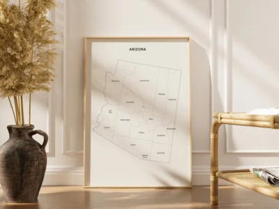 Arizona Counties Map Printable Wall Art, Labeled County Map, Light & Dark Styles