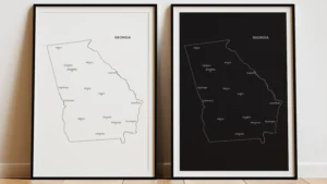georgia-cities-map-printable-light-dark-frame Georgia Cities Map Printable Wall Art, Labeled City Map, Light & Dark Styles