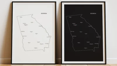 Georgia Cities Map Printable Wall Art, Labeled City Map, Light & Dark Styles