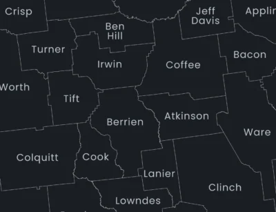georgia-counties-map-printable-dark-zoom-detail Georgia Counties Map Printable, Labeled County Map, Light & Dark Styles