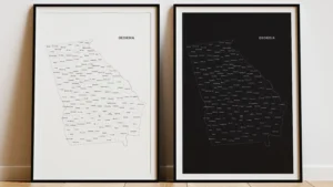 georgia-counties-map-printable-light-dark-frame Georgia Counties Map Printable Wall Art, Labeled County Map, Light & Dark Styles