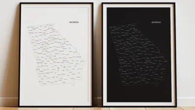 Georgia Counties Map Printable Wall Art, Labeled County Map, Light & Dark Styles