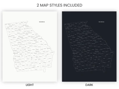georgia-counties-map-printable-light-dark-included-map-styles-info Georgia Counties Map Printable, Labeled County Map, Light & Dark Styles
