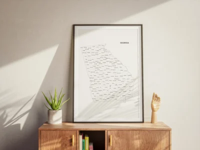 Georgia Counties Map Printable Wall Art, Labeled County Map, Light & Dark Styles