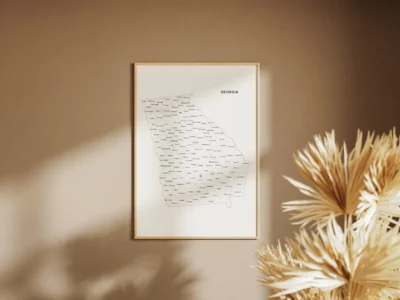 Georgia Counties Map Printable Wall Art, Labeled County Map, Light & Dark Styles