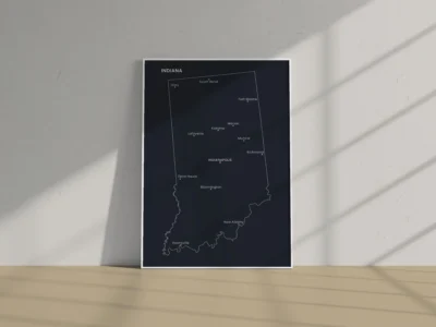 Indiana Cities Map Printable, Labeled City Map, Light & Dark Styles