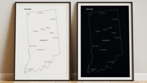 indiana-cities-map-printable-light-dark-black-frame Indiana Cities Map Printable, Labeled City Map, Light & Dark Styles