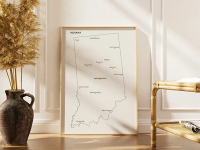 Indiana Cities Map Printable, Labeled City Map, Light & Dark Styles