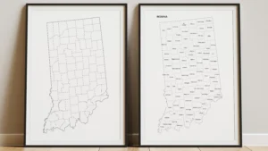 indiana-counties-map-printable-blank-labeled-frame Indiana Counties Map Printable, Blank & Labeled, Geography Worksheet