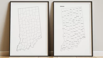 Indiana Counties Map Printable, Blank & Labeled, Geography Worksheet
