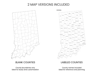 Indiana Counties Map Printable, Blank & Labeled, Geography Worksheet
