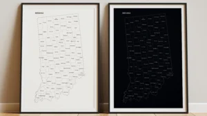 indiana-counties-map-printable-light-dark-frame Indiana Counties Map Printable, Labeled County Map, Light & Dark Styles