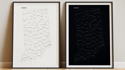 indiana-counties-map-printable-light-dark-frame Indiana Counties Map Printable, Labeled County Map, Light & Dark Styles