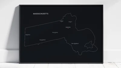 Massachusetts Cities Map Printable Wall Art, Labeled City Map, Light & Dark Styles