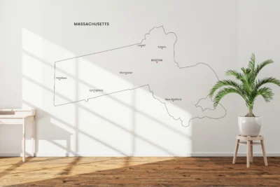 Massachusetts Cities Map Printable Wall Art, Labeled City Map, Light & Dark Styles