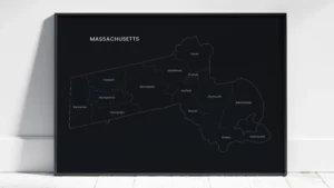 massachusetts-counties-map-printable-dark-style-black-frame Massachusetts Counties Map Printable Wall Art, Labeled County Map, Light & Dark Styles