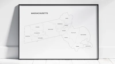 massachusetts-counties-map-printable-labeled-frame Massachusetts Counties Map Printable, Blank & Labeled, Geography Worksheet