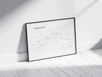 Massachusetts Counties Map Printable Wall Art, Labeled County Map, Light & Dark Styles